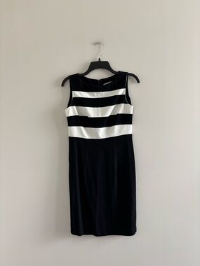 VTG Dani Max Dress Sheath Sleeveless Black White Stripe 4 Office 90s Mod 60s USA